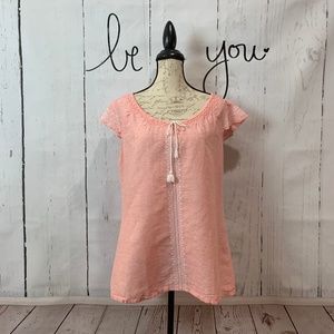 Jones New York Cotton Linen Cap Sleeve Blouse Med